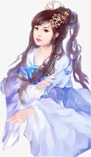 古风蓝衣长发美女免抠