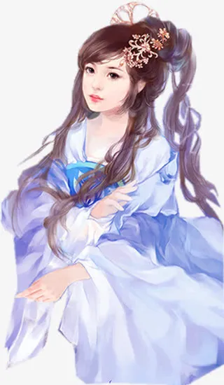 古风蓝衣长发美女免抠