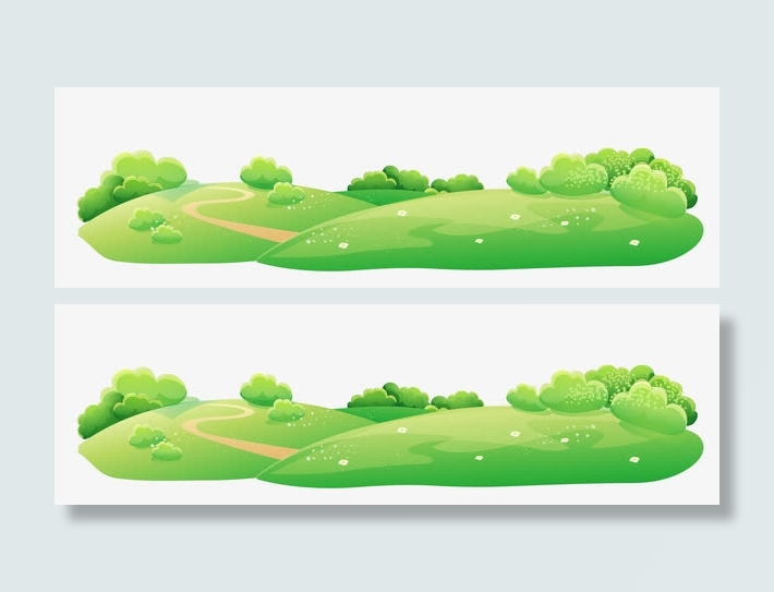 绿色卡通山坡草地装饰图案免抠