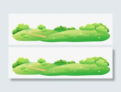 绿色卡通山坡草地装饰图案免抠