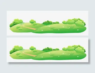 绿色卡通山坡草地装饰图案免抠