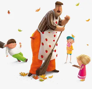 卡通人物扫地免抠