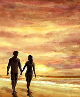 海边手牵手的情侣免抠