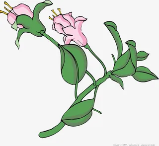 古风手绘粉色桃花绿叶免抠