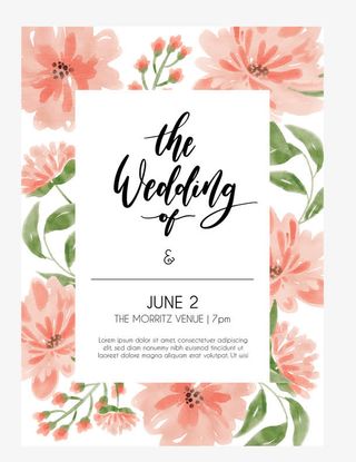 婚礼水彩花朵请柬免抠
