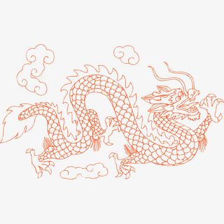 中国风橙色祥云纹和龙简笔画免抠