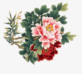 中国画花枝里的牡丹中秋免抠