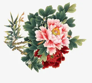 中国画花枝里的牡丹中秋免抠