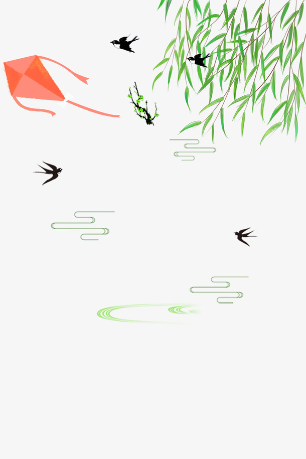 二十四节气之春分放风筝免抠手绘/卡通卡通元素