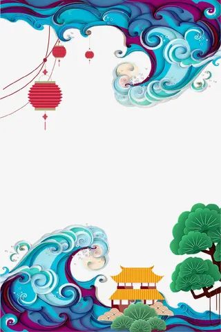 蓝色3D立体时尚创意海浪图案免抠