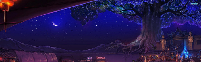 手绘夜晚树木背景高清