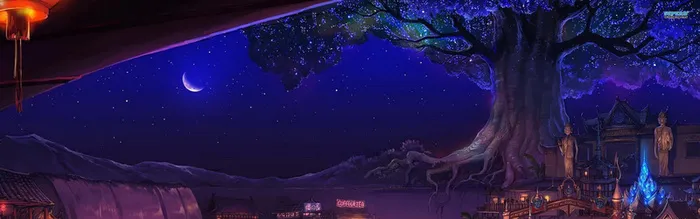 手绘夜晚树木背景高清
