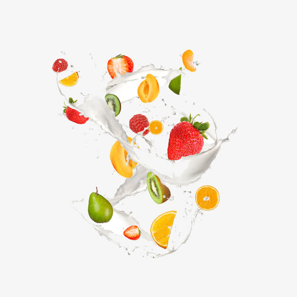 牛奶加水果免抠