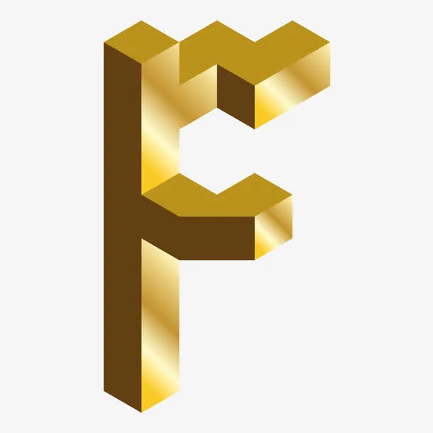 金色c4d英文字母E立体艺术字免抠