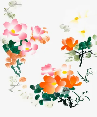 水粉牡丹彩绘底纹免抠