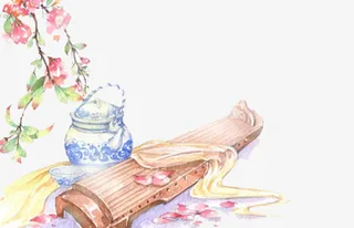 古琴和茶杯免抠
