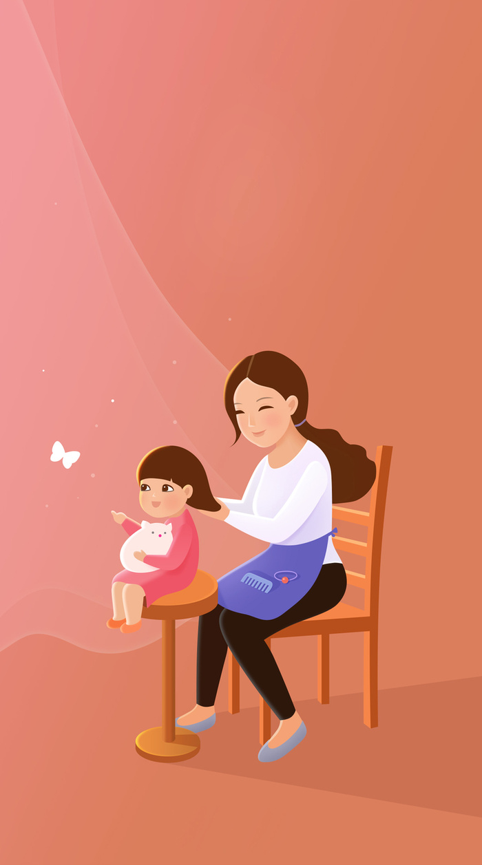 红色卡通母子母亲节平面广告高清