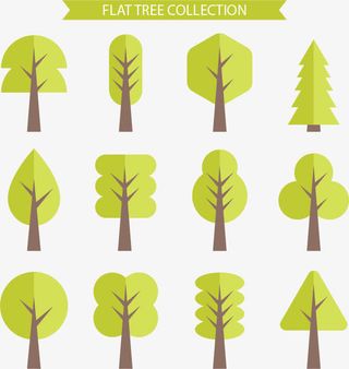 树木树枝树干绿色矢量树木免抠