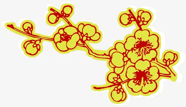 黄色手绘梅花图案免抠