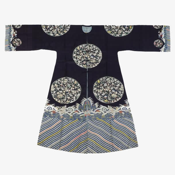 满族暗青色团花朝服免抠