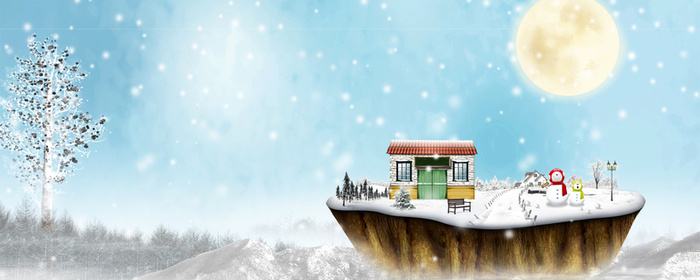 立冬雪花文艺简约蓝色banner高清