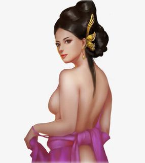 古风手绘赤裸美女背影免抠