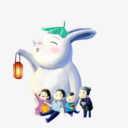 中秋节一起赏月的兔子和人免抠