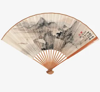 水墨山水扇子免抠