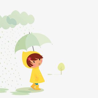 可爱卡通插图下雨天撑伞的小女孩免抠