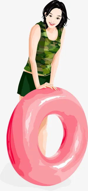 矢量手绘拿游泳圈的美女免抠