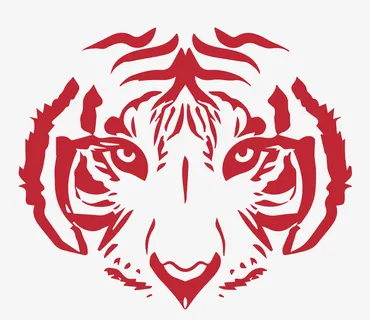 红色剪纸正面威猛虎头免抠