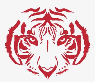 红色剪纸正面威猛虎头免抠