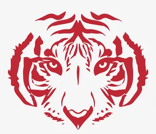 红色剪纸正面威猛虎头免抠