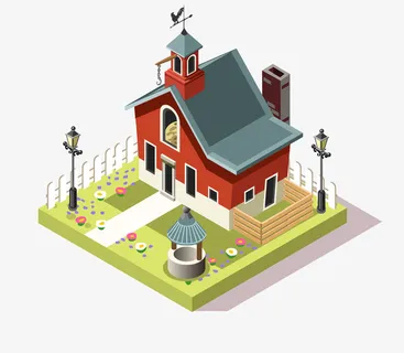 等距城市插画2.5D立体农场小免抠