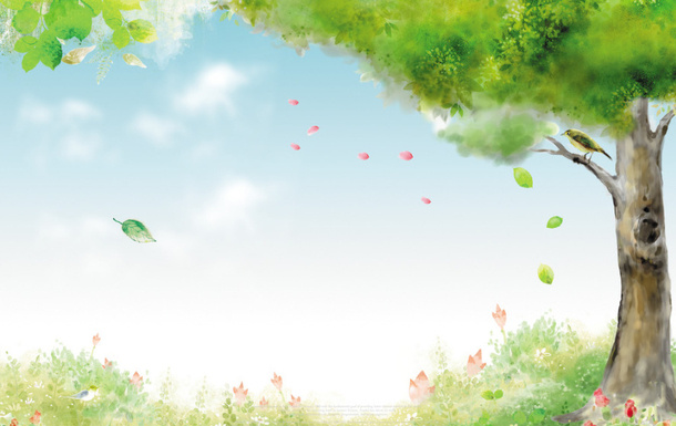 春天 绿色  大树免抠背景底纹元素