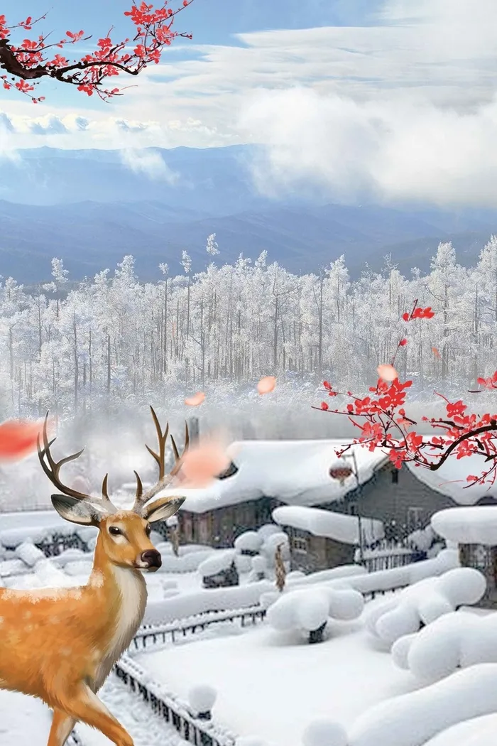 唯美雪乡白色简约旅游宣传psd高清