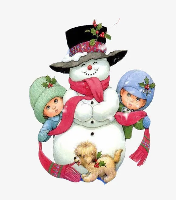 圣诞卡通雪人儿童打雪仗免抠