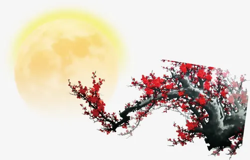中国风梅花和月亮免抠