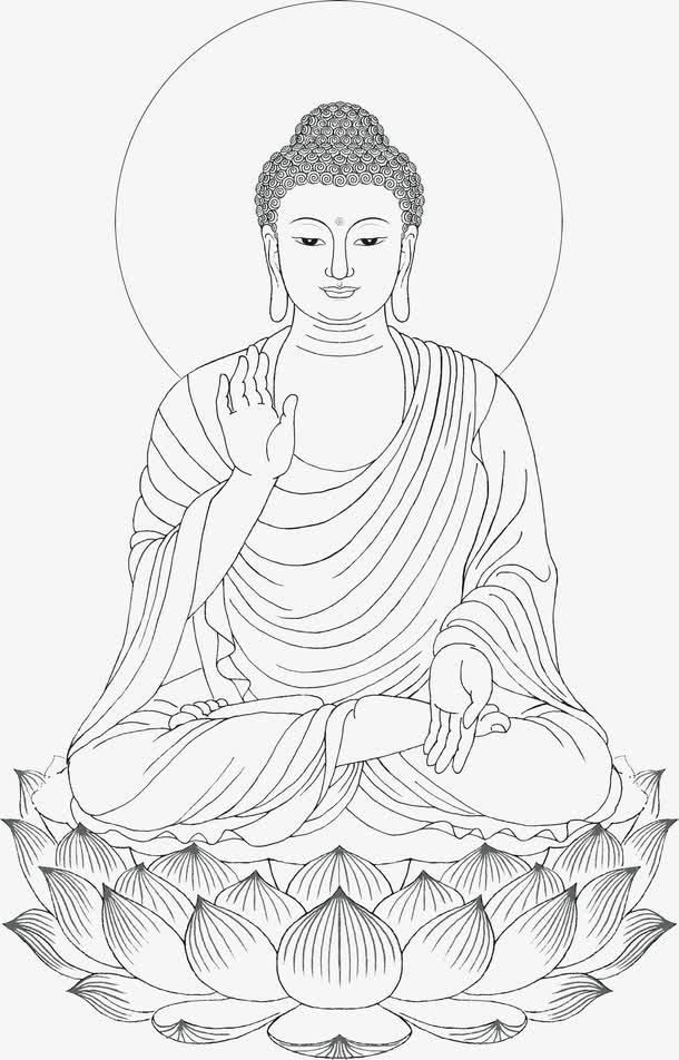 手绘线描如来佛免抠