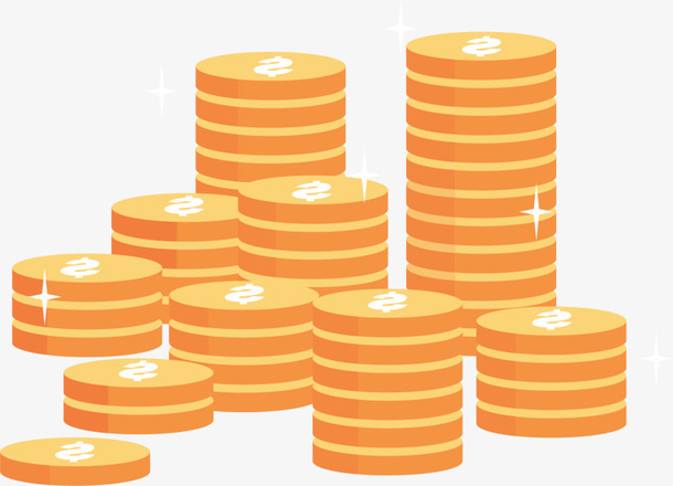 一堆叠放的金色钱币免抠