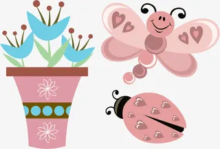 蝴蝶 瓢虫 手绘插图免抠