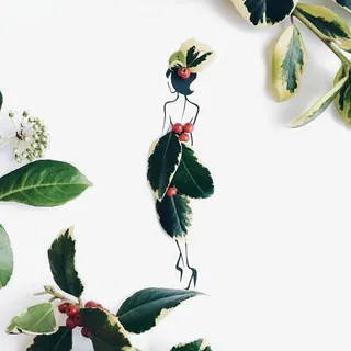 绿色叶子手工美女插画免抠