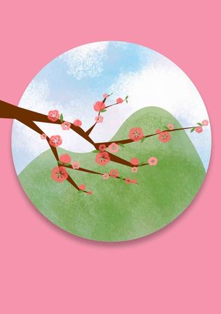 手绘风景春天插画海报背景模板高清