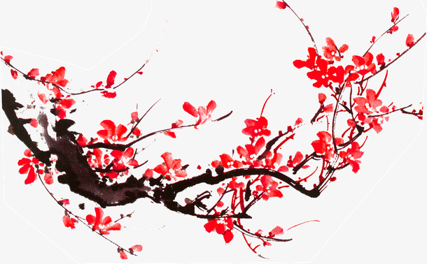 水墨画桃花免抠