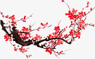 水墨画桃花免抠