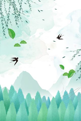 春天鸟语花香森林手绘插画海报高清