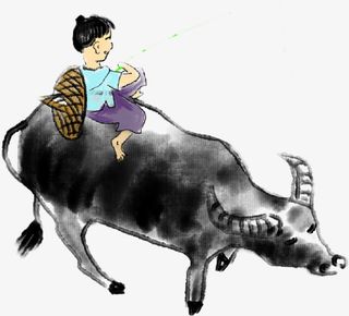 水墨清明放牛娃免抠