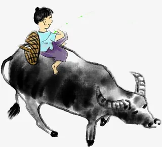 水墨清明放牛娃免抠