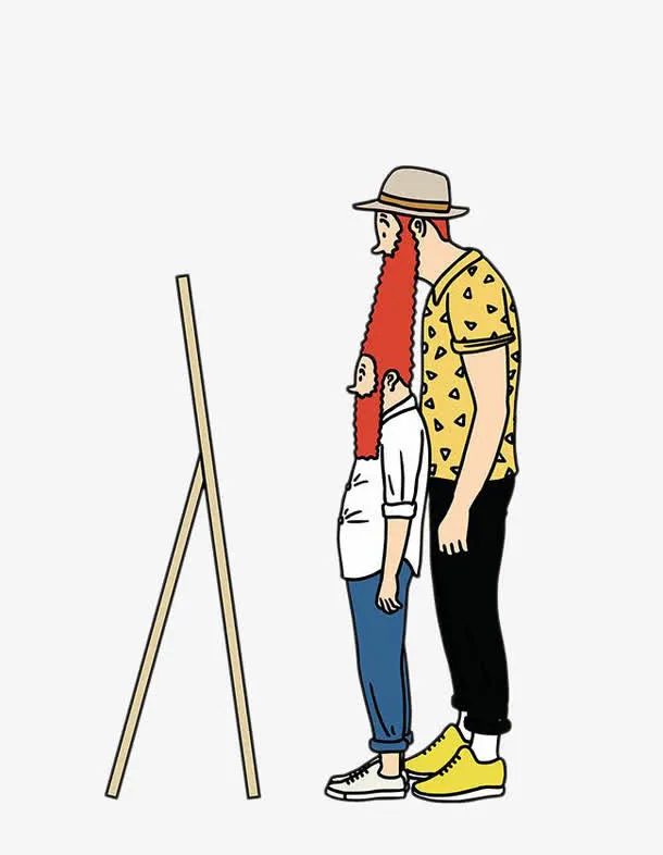 高矮两个男人照镜子免抠