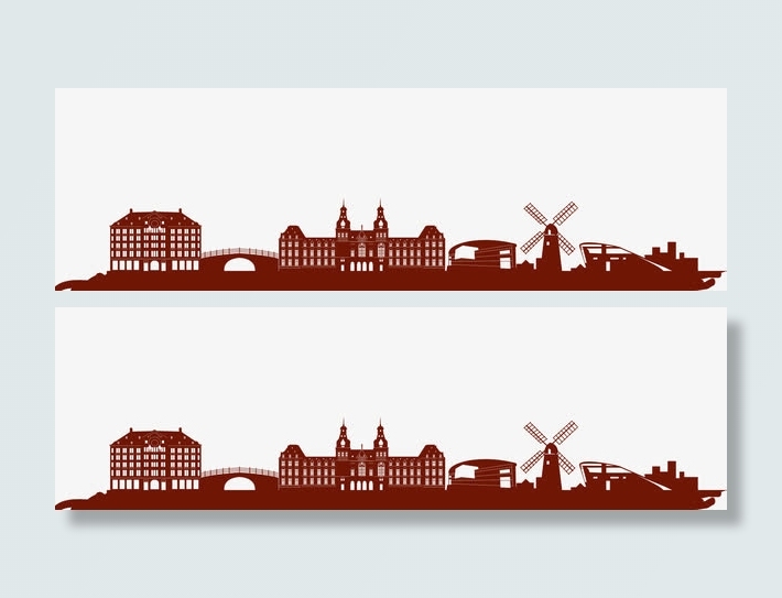 简约彩色城市线条剪影banne免抠